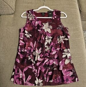 Leebe Dark Pink Purple Floral Casual Office Career Sleeveless Blouse Size Medium